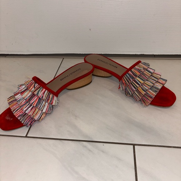 Donald J. Pliner Funky Colorful Multicolor Fringe Red Sandals - Picture 3 of 7